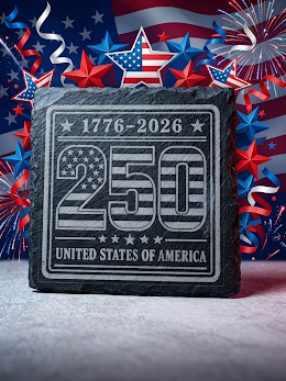 250 years with American flag background coaster design